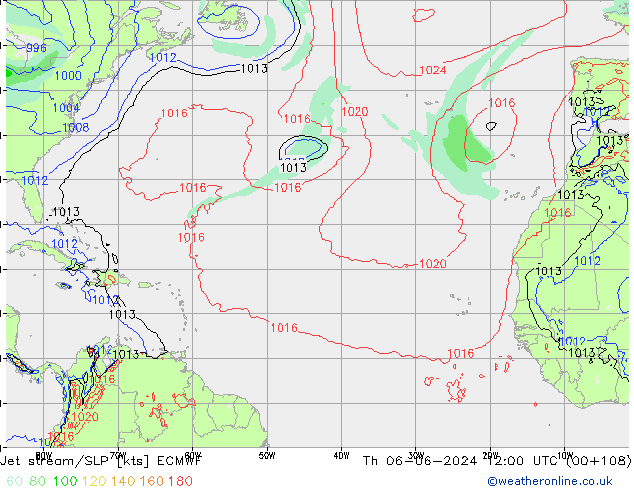 Jet stream/SLP ECMWF Th 06.06.2024 12 UTC