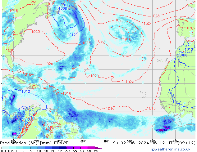 Z500/Regen(+SLP)/Z850 ECMWF zo 02.06.2024 12 UTC