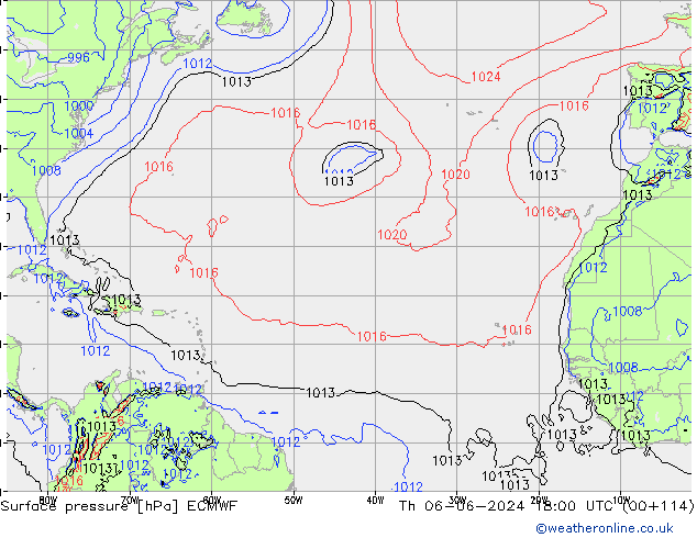 Pressione al suolo ECMWF gio 06.06.2024 18 UTC