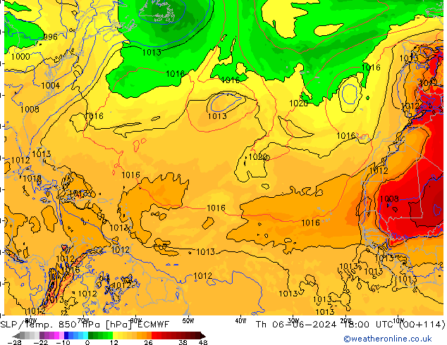 SLP/Temp. 850 hPa ECMWF Qui 06.06.2024 18 UTC