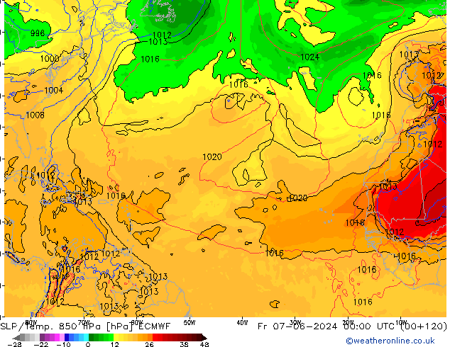 SLP/Temp. 850 hPa ECMWF Fr 07.06.2024 00 UTC