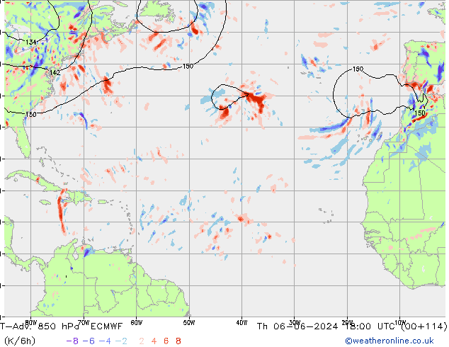 T-Adv. 850 hPa ECMWF Čt 06.06.2024 18 UTC
