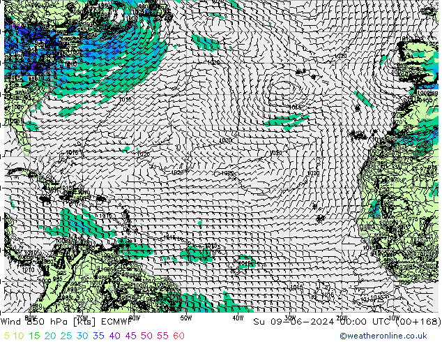 Rüzgar 850 hPa ECMWF Paz 09.06.2024 00 UTC