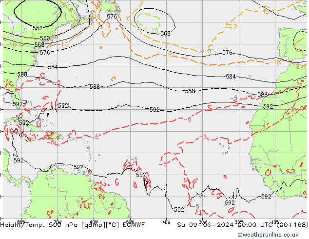 Z500/Rain (+SLP)/Z850 ECMWF So 09.06.2024 00 UTC
