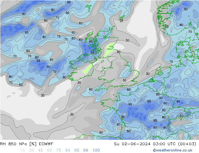 RH 850 hPa ECMWF Dom 02.06.2024 03 UTC