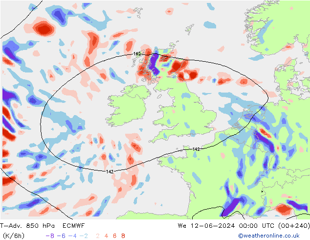 T-Adv. 850 hPa ECMWF We 12.06.2024 00 UTC