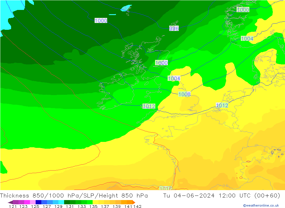 850-1000 hPa Kalınlığı ECMWF Sa 04.06.2024 12 UTC