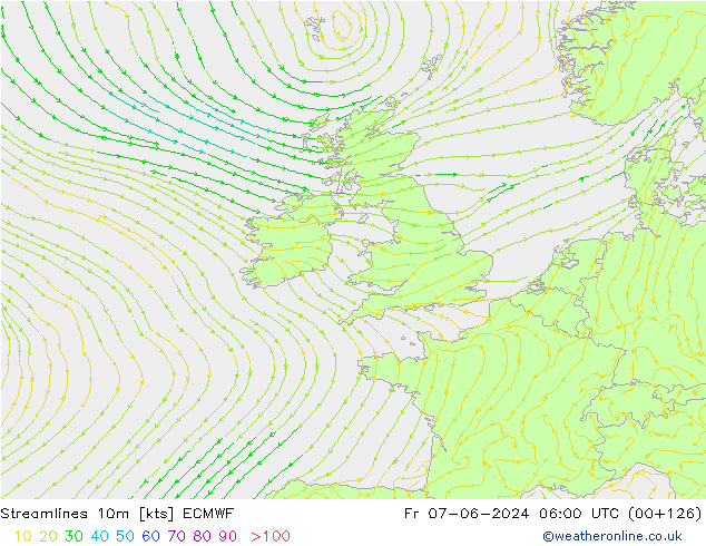 Linha de corrente 10m ECMWF Sex 07.06.2024 06 UTC