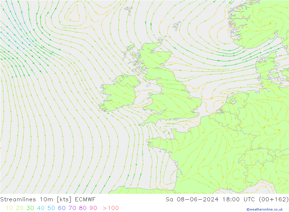 Stromlinien 10m ECMWF Sa 08.06.2024 18 UTC