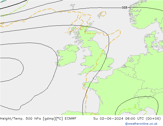 Z500/Yağmur (+YB)/Z850 ECMWF Paz 02.06.2024 06 UTC