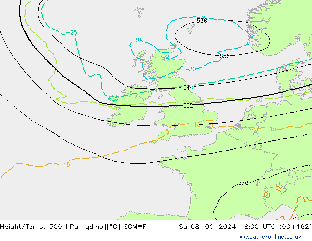 Height/Temp. 500 гПа ECMWF сб 08.06.2024 18 UTC