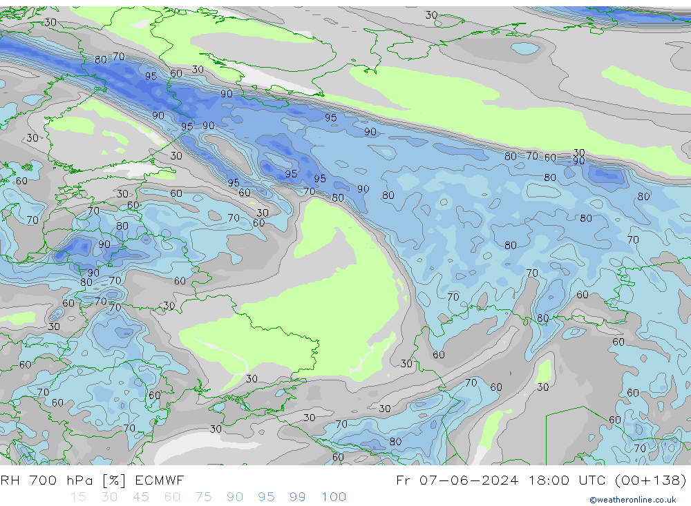 RH 700 hPa ECMWF Sex 07.06.2024 18 UTC