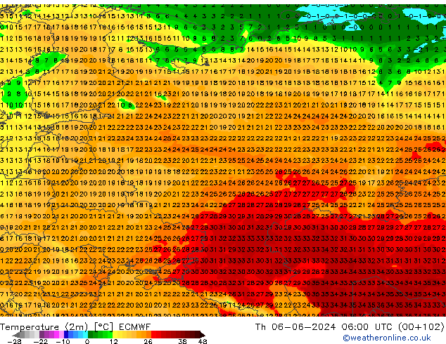 карта температуры ECMWF чт 06.06.2024 06 UTC