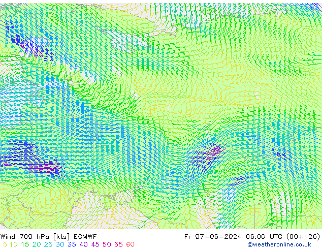 Rüzgar 700 hPa ECMWF Cu 07.06.2024 06 UTC