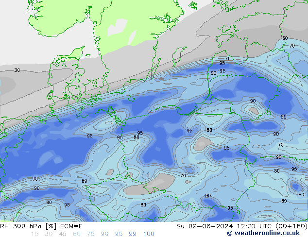 RH 300 hPa ECMWF  09.06.2024 12 UTC