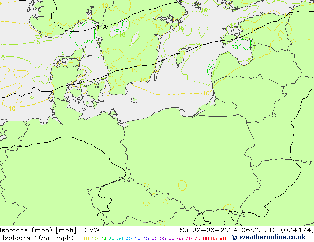 Isotachs (mph) ECMWF Ne 09.06.2024 06 UTC