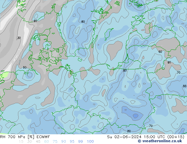 RH 700 hPa ECMWF Su 02.06.2024 15 UTC