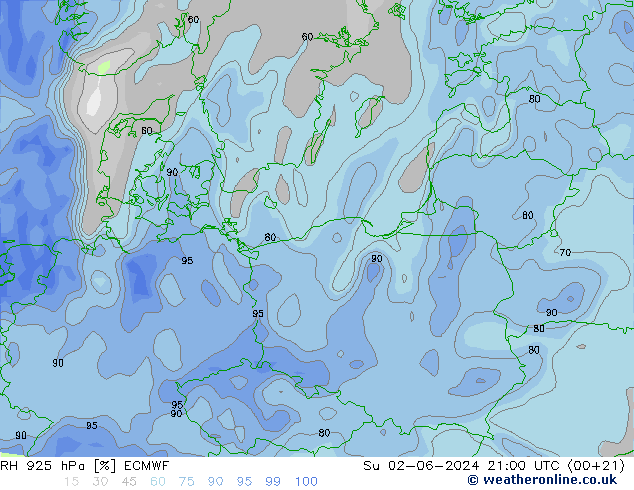 RH 925 hPa ECMWF Su 02.06.2024 21 UTC