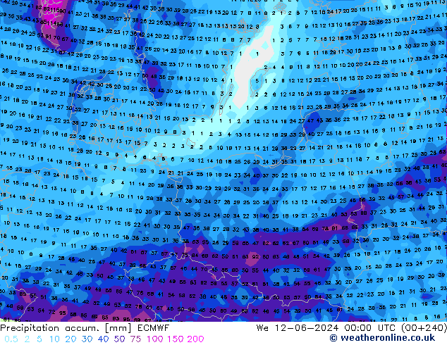 Precipitation accum. ECMWF ср 12.06.2024 00 UTC