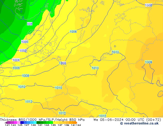 Espesor 850-1000 hPa ECMWF mié 05.06.2024 00 UTC