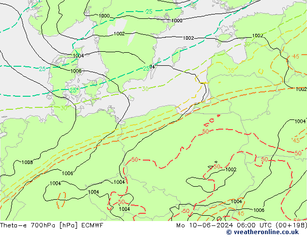 Theta-e 700hPa ECMWF Pzt 10.06.2024 06 UTC