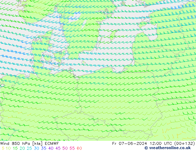 ветер 850 гПа ECMWF пт 07.06.2024 12 UTC