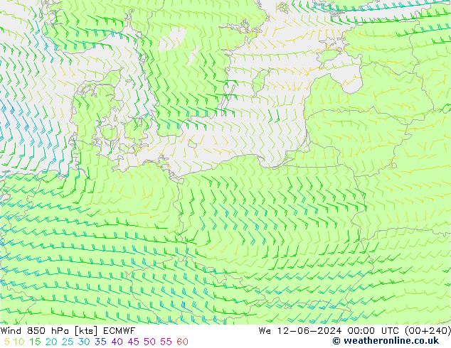 Vento 850 hPa ECMWF Qua 12.06.2024 00 UTC