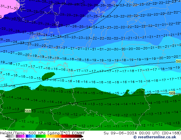 Z500/Rain (+SLP)/Z850 ECMWF Su 09.06.2024 00 UTC