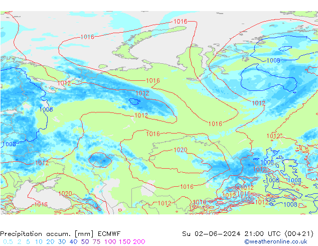 Precipitation accum. ECMWF dom 02.06.2024 21 UTC