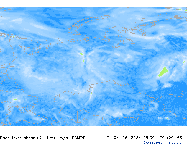 Deep layer shear (0-1km) ECMWF mar 04.06.2024 18 UTC