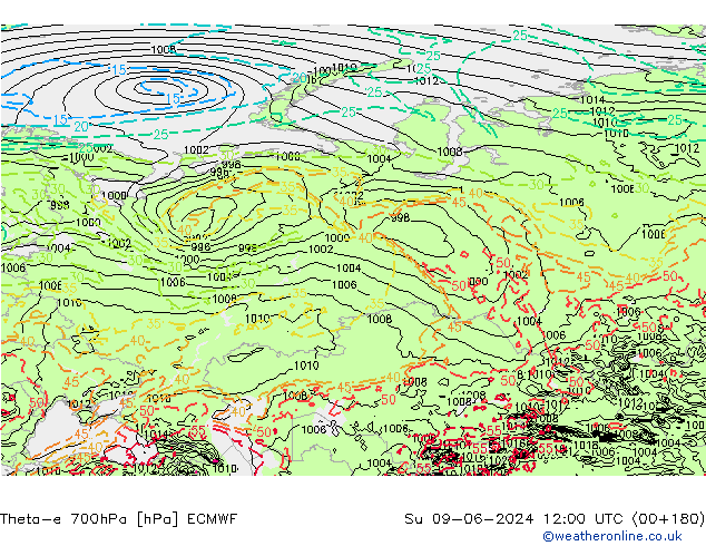 Theta-e 700hPa ECMWF dim 09.06.2024 12 UTC