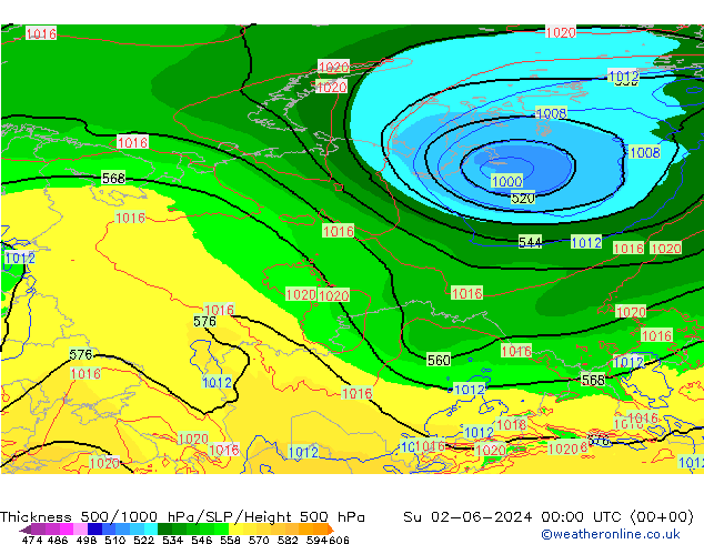 Thck 500-1000hPa ECMWF  02.06.2024 00 UTC