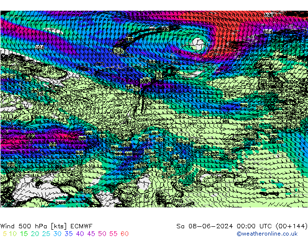 Rüzgar 500 hPa ECMWF Cts 08.06.2024 00 UTC