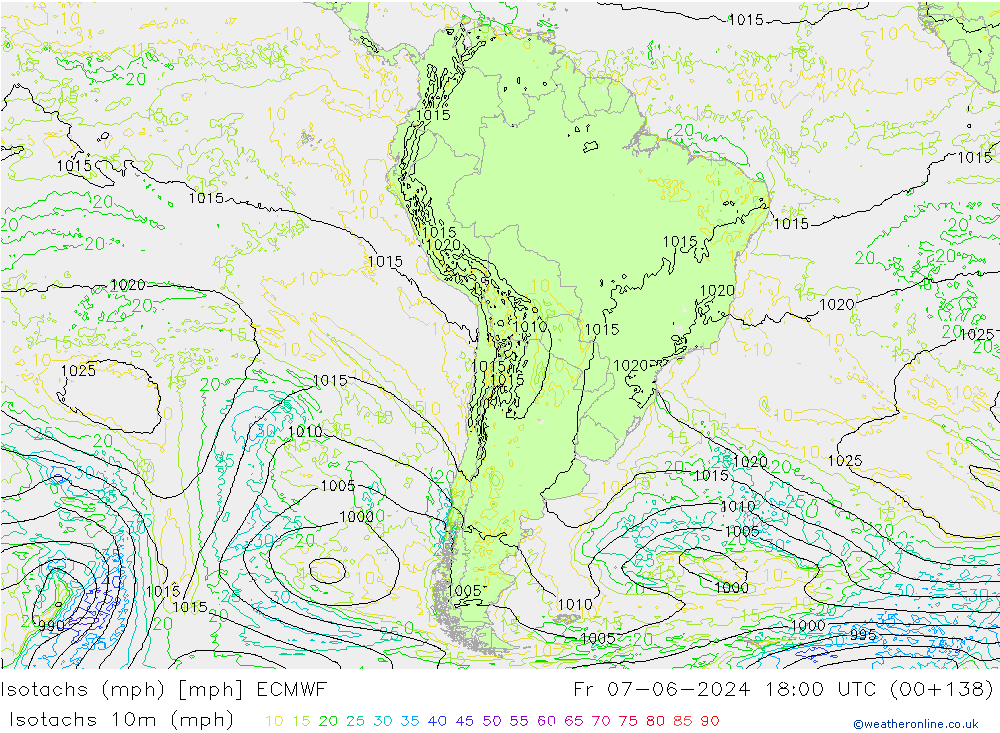 Isotachs (mph) ECMWF Fr 07.06.2024 18 UTC