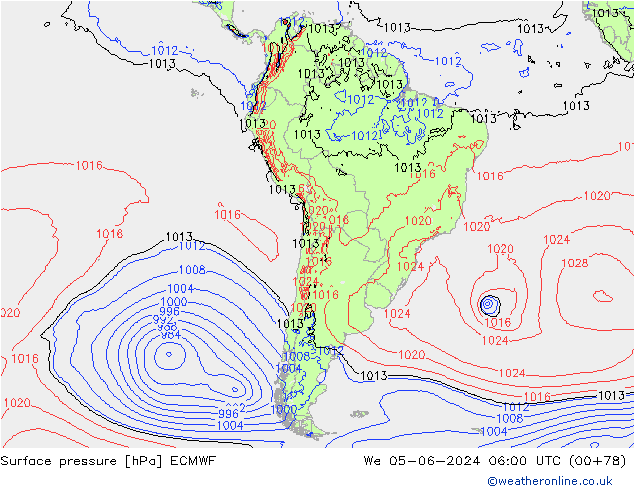 Luchtdruk (Grond) ECMWF wo 05.06.2024 06 UTC