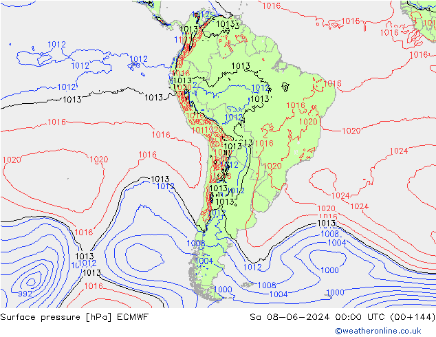 Pressione al suolo ECMWF sab 08.06.2024 00 UTC