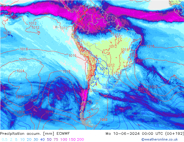 Precipitation accum. ECMWF Po 10.06.2024 00 UTC