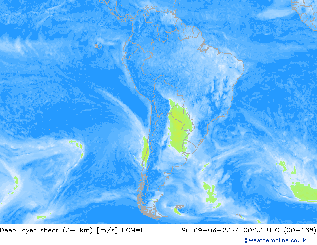 Deep layer shear (0-1km) ECMWF dom 09.06.2024 00 UTC