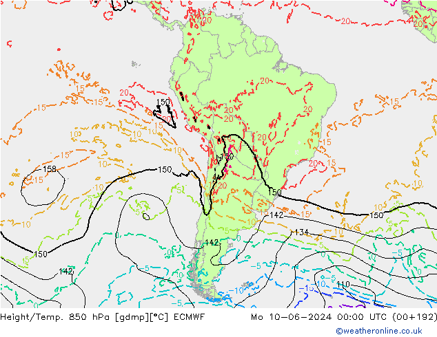 Z500/Yağmur (+YB)/Z850 ECMWF Pzt 10.06.2024 00 UTC