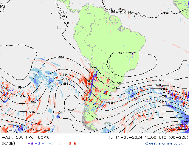 T-Adv. 500 hPa ECMWF Sa 11.06.2024 12 UTC