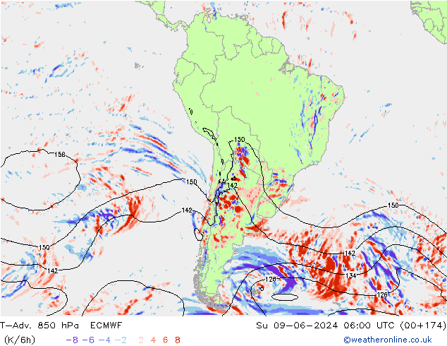 T-Adv. 850 hPa ECMWF nie. 09.06.2024 06 UTC