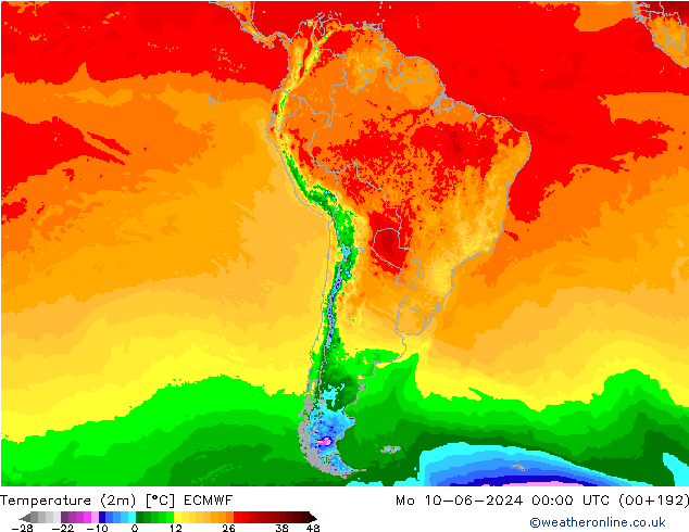 mapa temperatury (2m) ECMWF pon. 10.06.2024 00 UTC