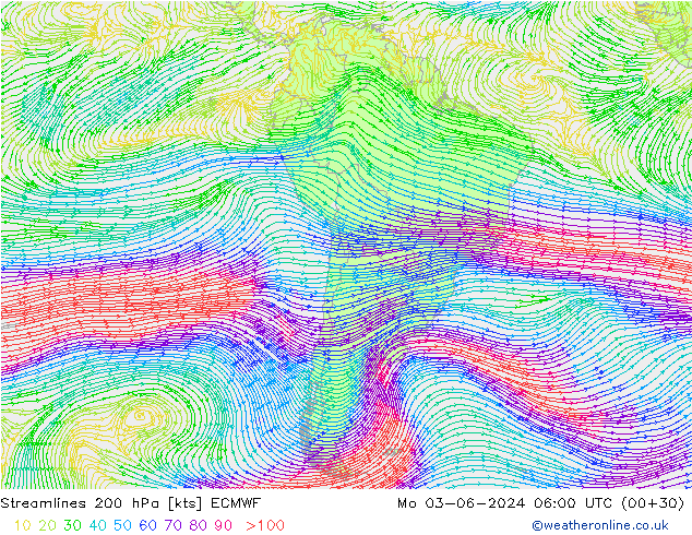 ветер 200 гПа ECMWF пн 03.06.2024 06 UTC