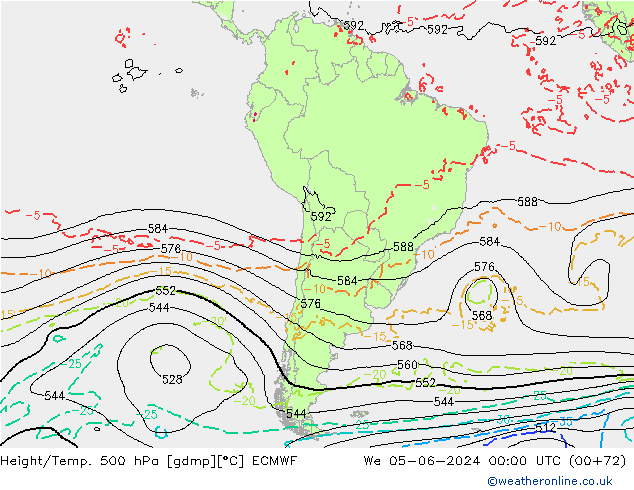 Z500/Yağmur (+YB)/Z850 ECMWF Çar 05.06.2024 00 UTC