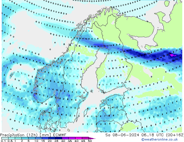 Precipitação (12h) ECMWF Sáb 08.06.2024 18 UTC