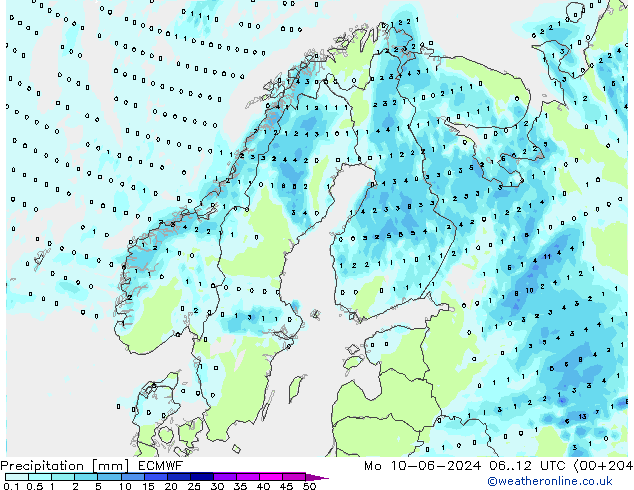 Srážky ECMWF Po 10.06.2024 12 UTC