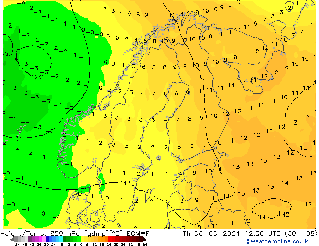 Height/Temp. 850 hPa ECMWF Do 06.06.2024 12 UTC