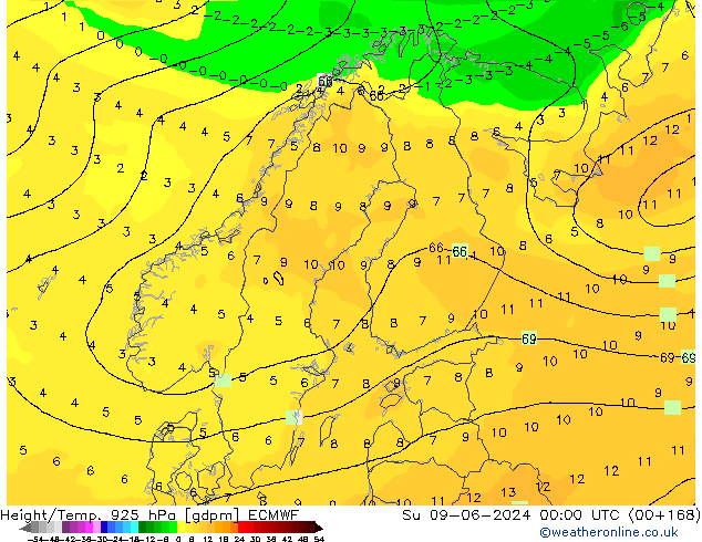 Height/Temp. 925 hPa ECMWF Su 09.06.2024 00 UTC