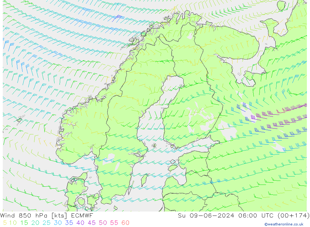 Wind 850 hPa ECMWF Su 09.06.2024 06 UTC