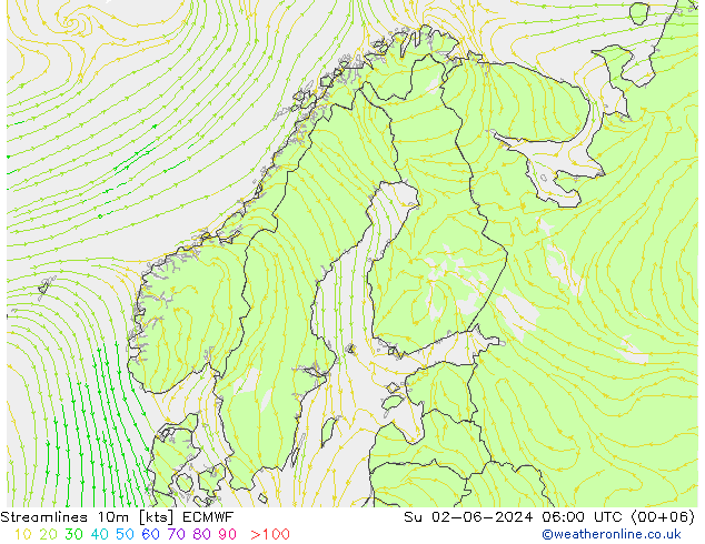 Stromlinien 10m ECMWF So 02.06.2024 06 UTC